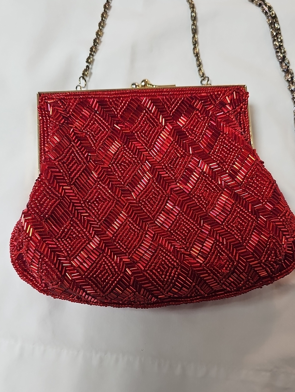 Vintage Evening Shoulder Bag Red Beaded